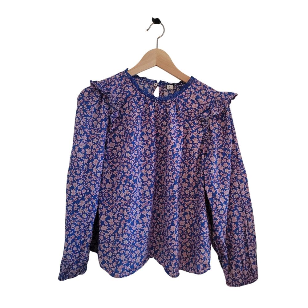 J. Crew Factory Blue and Pink Floral Blouse